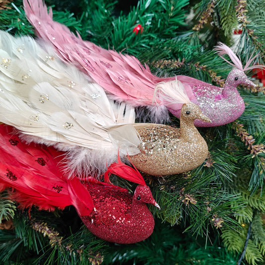 Feather Luxe Clip-On  Peacock Ornament - Set of 3