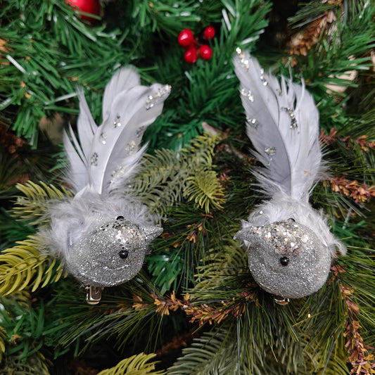 Silver Glitter Grace Clip-On Bird - Set of 2