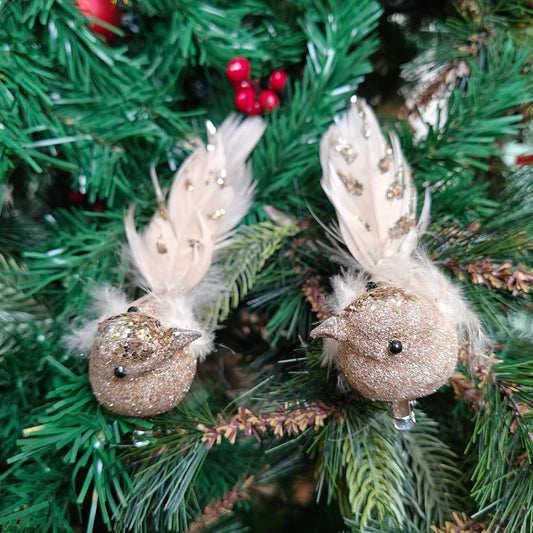 Champagne Glitter Grace Clip-On Bird - Set of 2