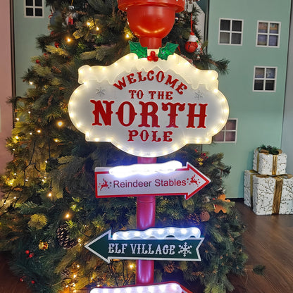 Light-Up North Pole Signpost