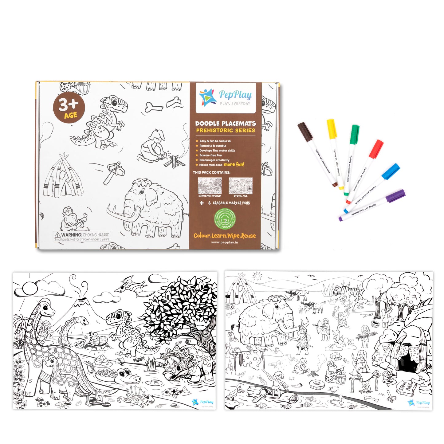 Doodle Placemats Set – Prehistoric Series