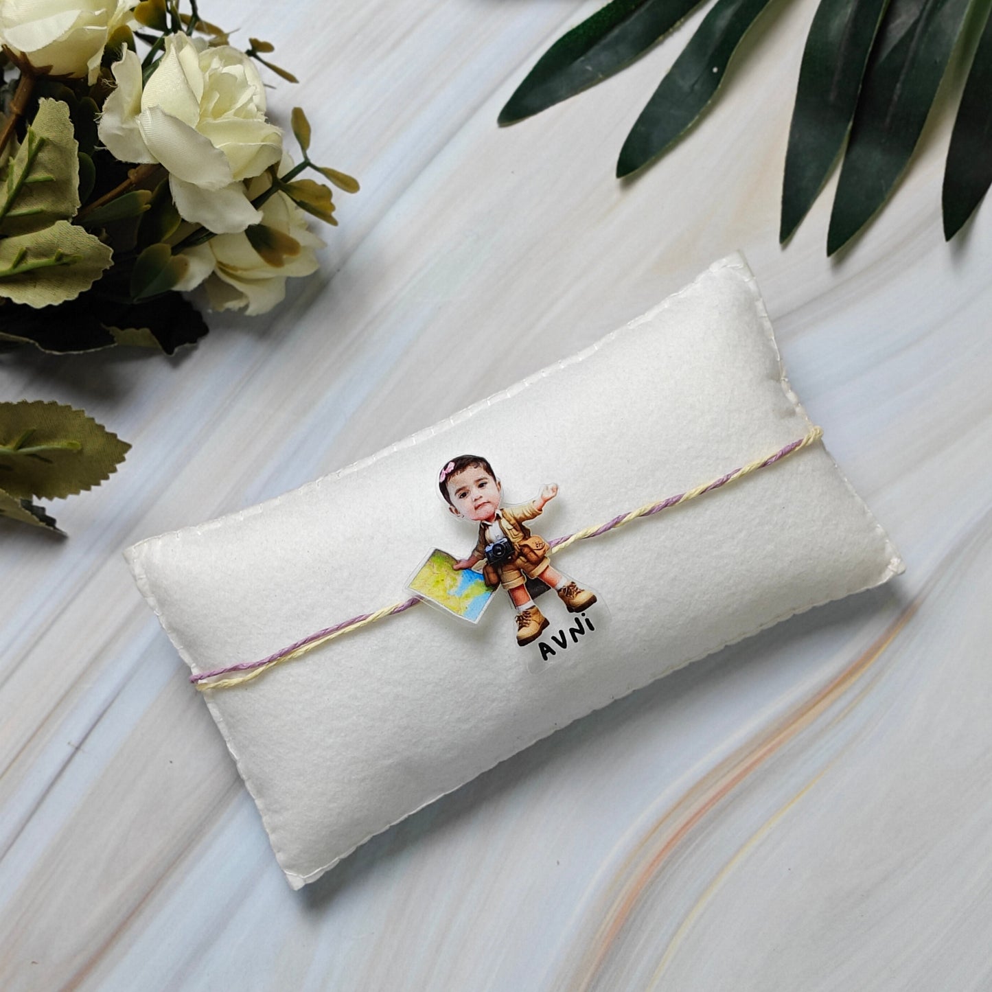 Babble Wrap Personalised Caricature Rakhi - Miss Adventure