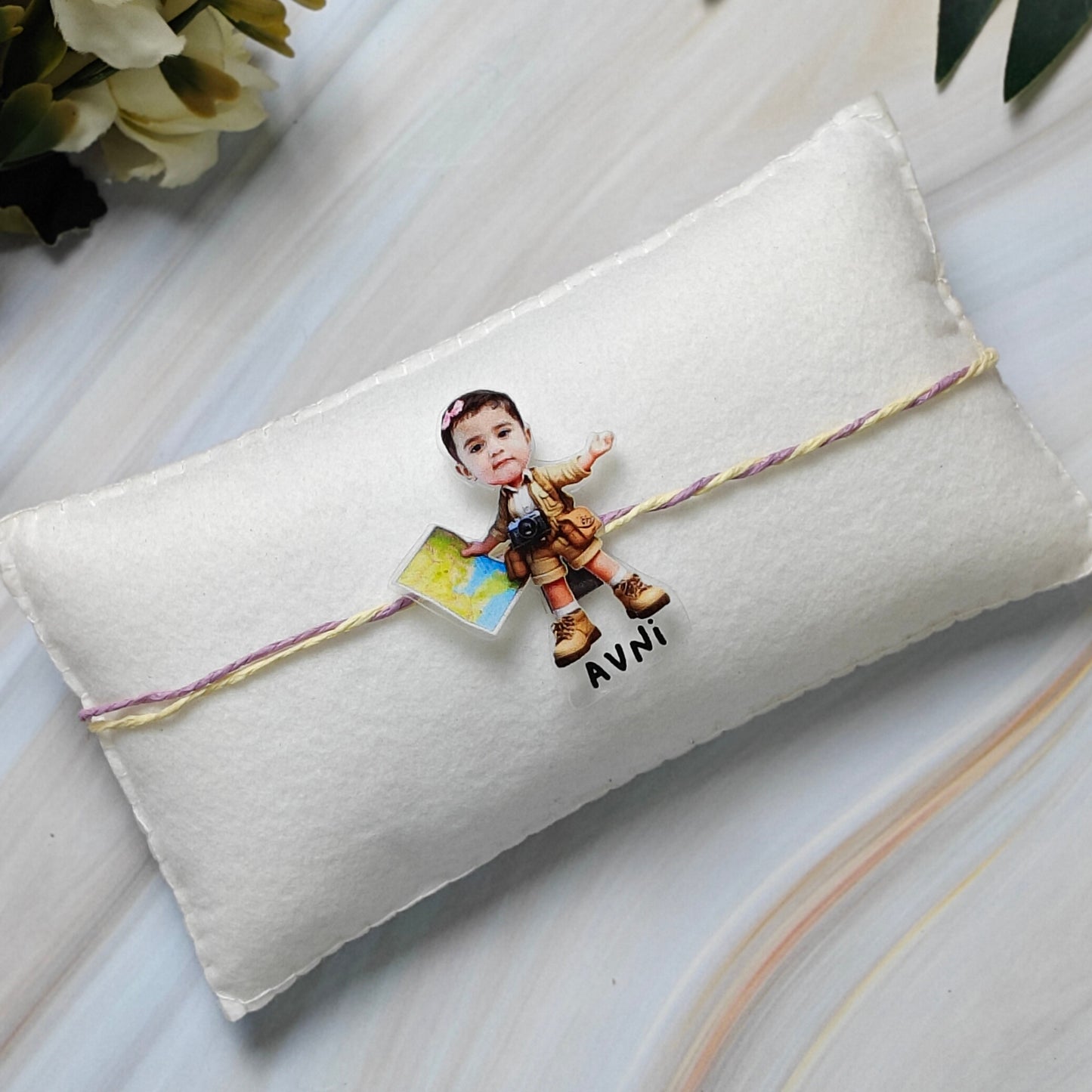 Babble Wrap Personalised Caricature Rakhi - Miss Adventure