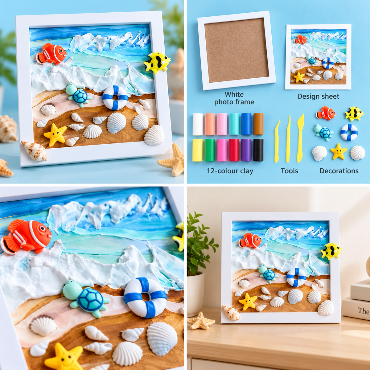 3D Ocean Clay Art Kit for Kids – DIY Beach Scene Photo Frame Craft Set