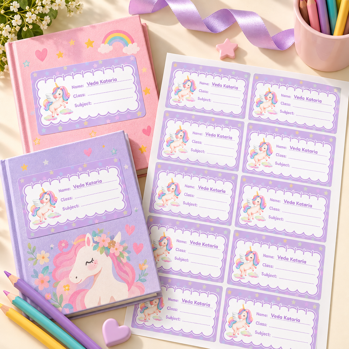 Personalised Book Name Labels for Kids | Unicorn