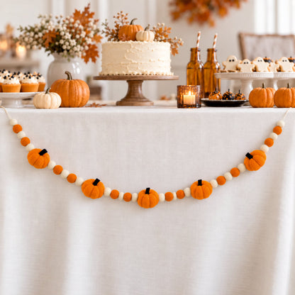 Pumpkin Pompom Bunting – Autumn Glow