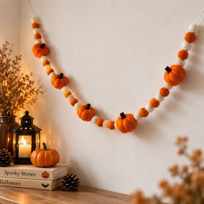 Pumpkin Pompom Bunting – Autumn Glow
