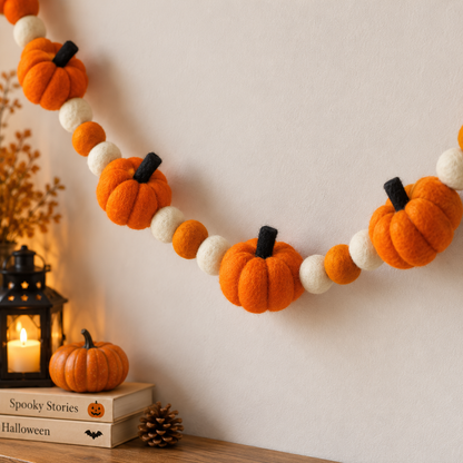 Pumpkin Pompom Bunting – Autumn Glow