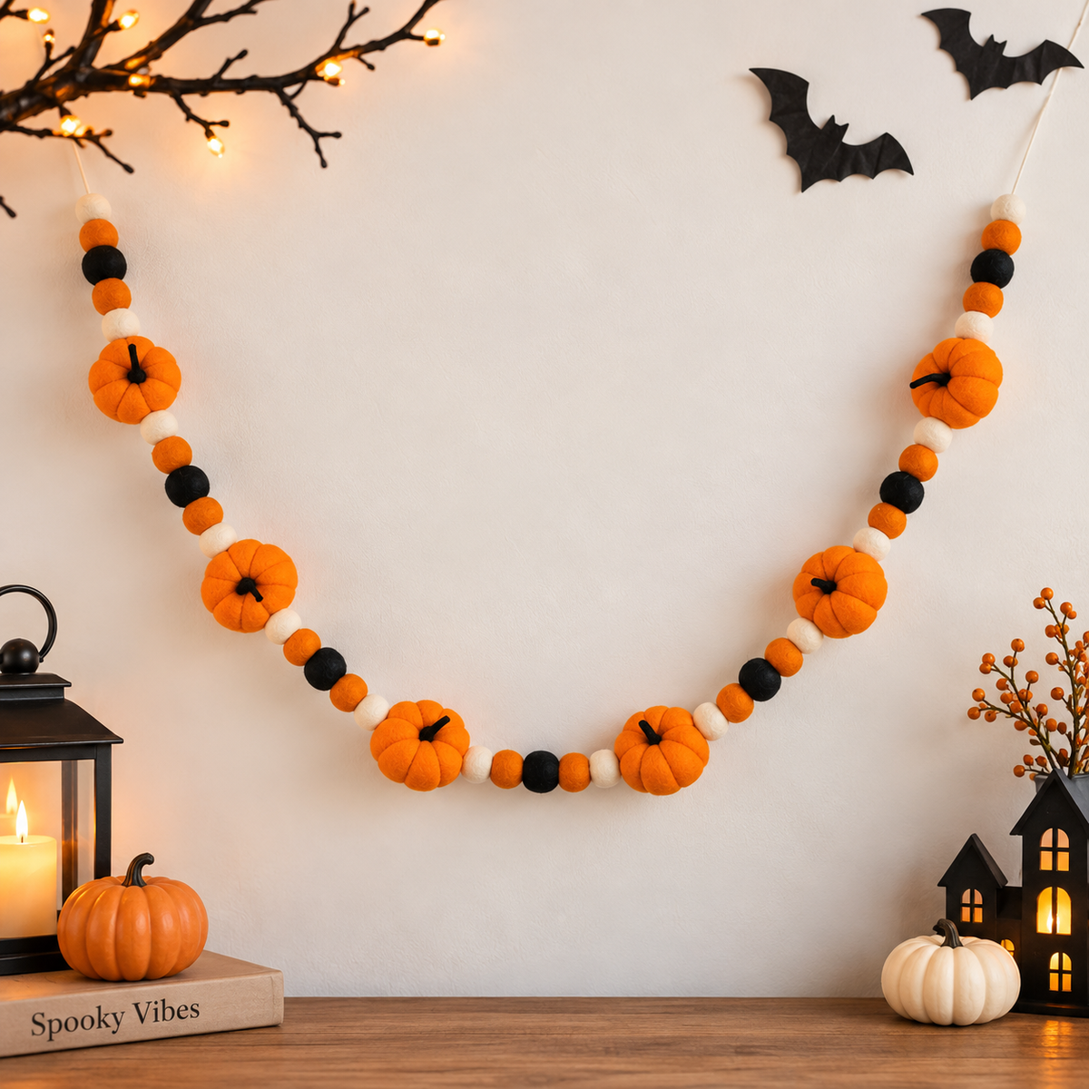 Pumpkin Pompom Bunting – Spooky Nightfall