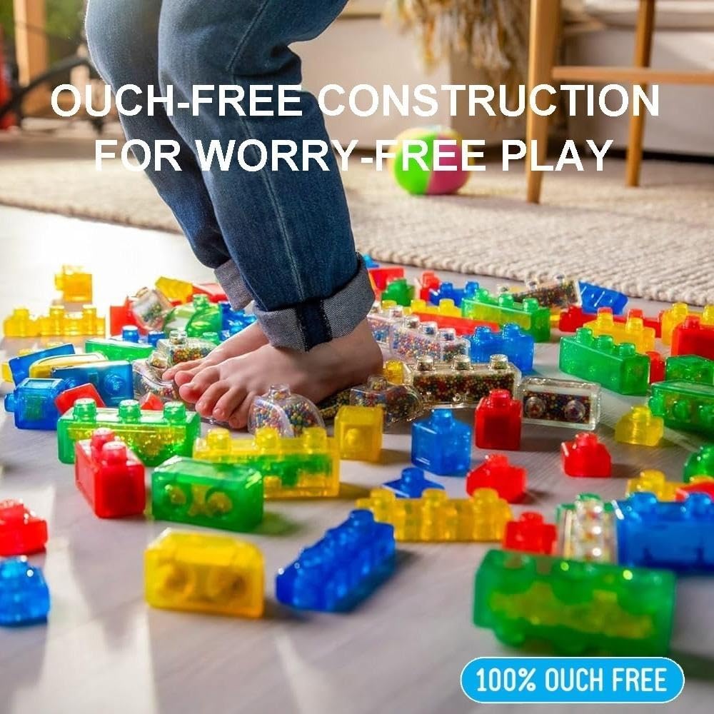 Soft Jelly Building Blocks for Kids, Flexible Translucent Interlocking Toy Bricks