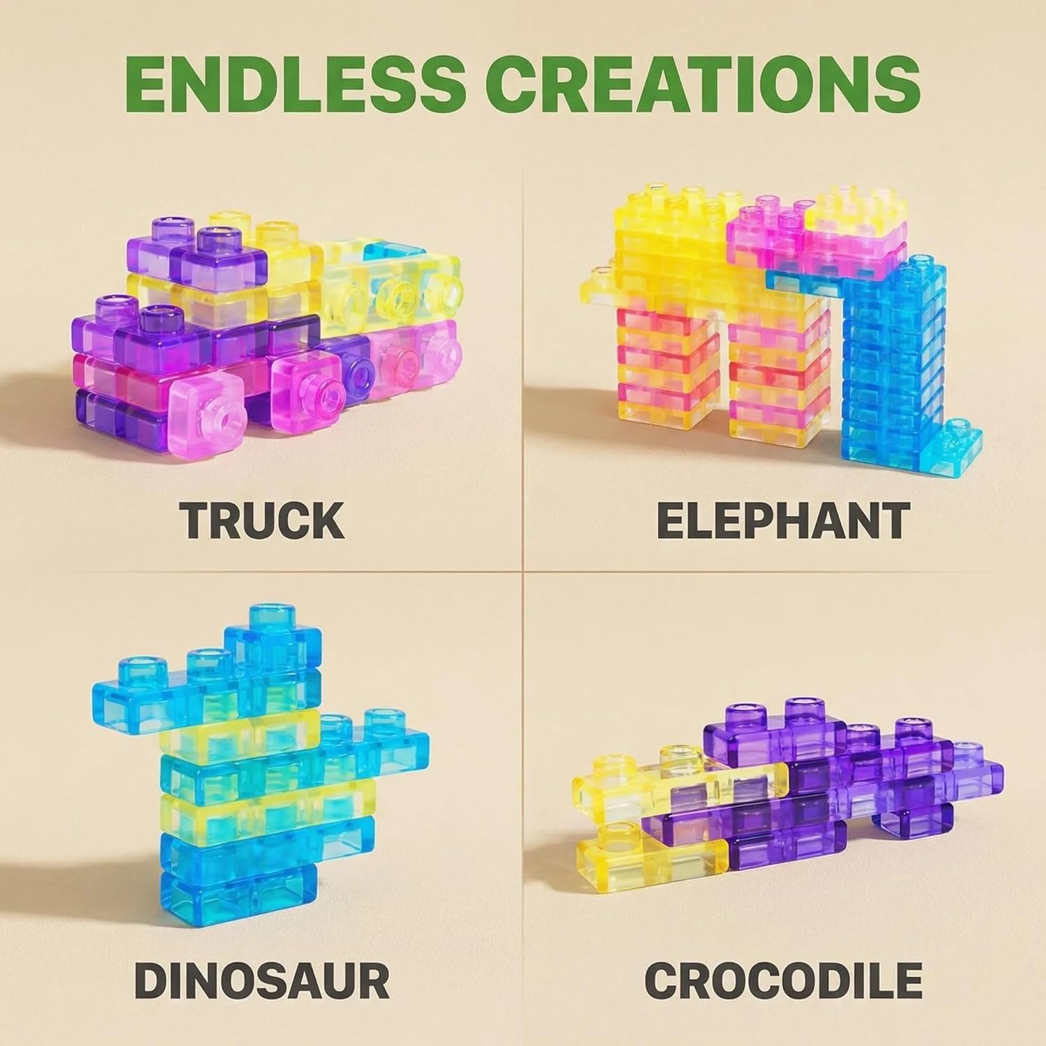 Soft Jelly Building Blocks for Kids, Flexible Translucent Interlocking Toy Bricks
