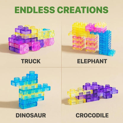 Soft Jelly Building Blocks for Kids, Flexible Translucent Interlocking Toy Bricks