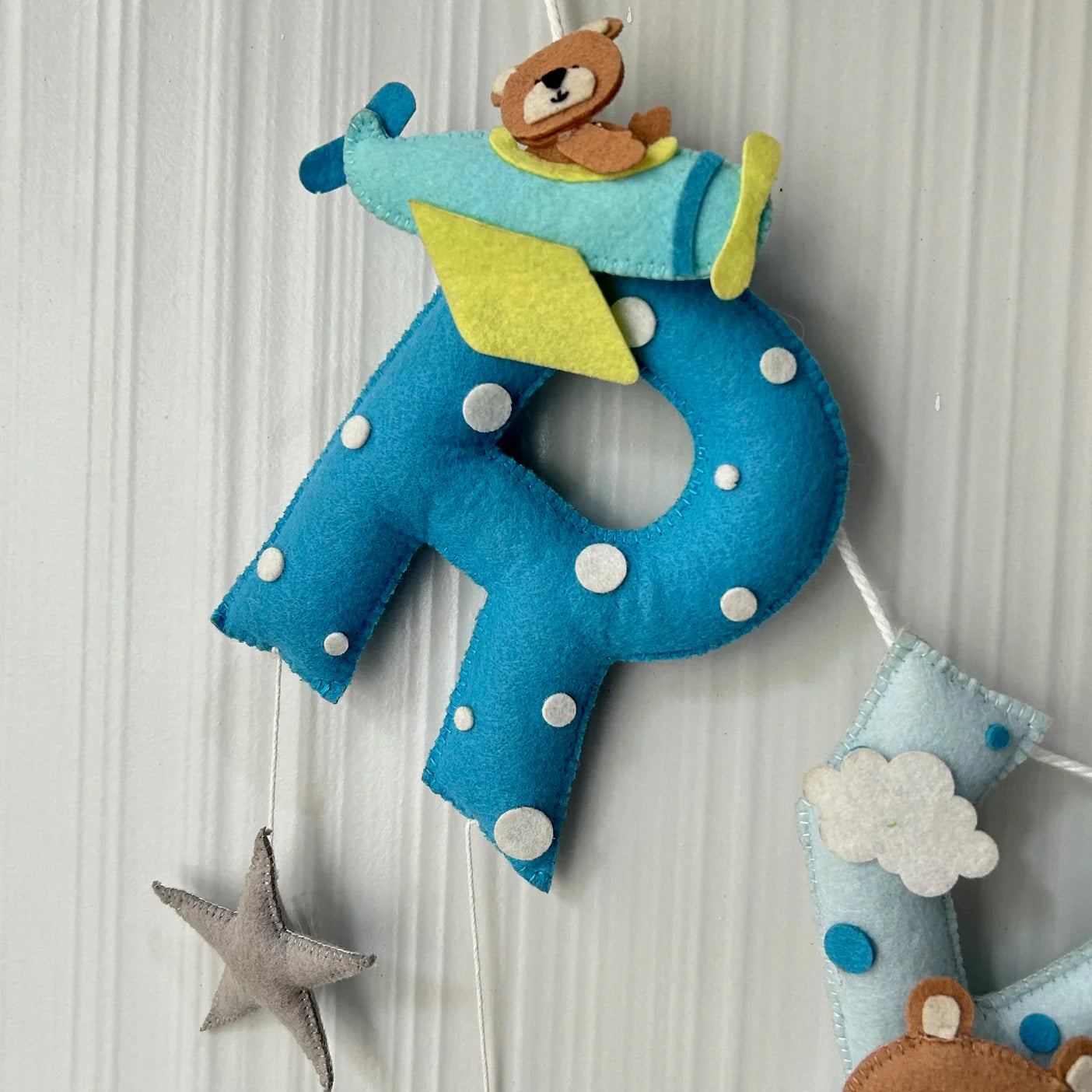 Customized Name Bunting/Garland with Teddy on a Plane