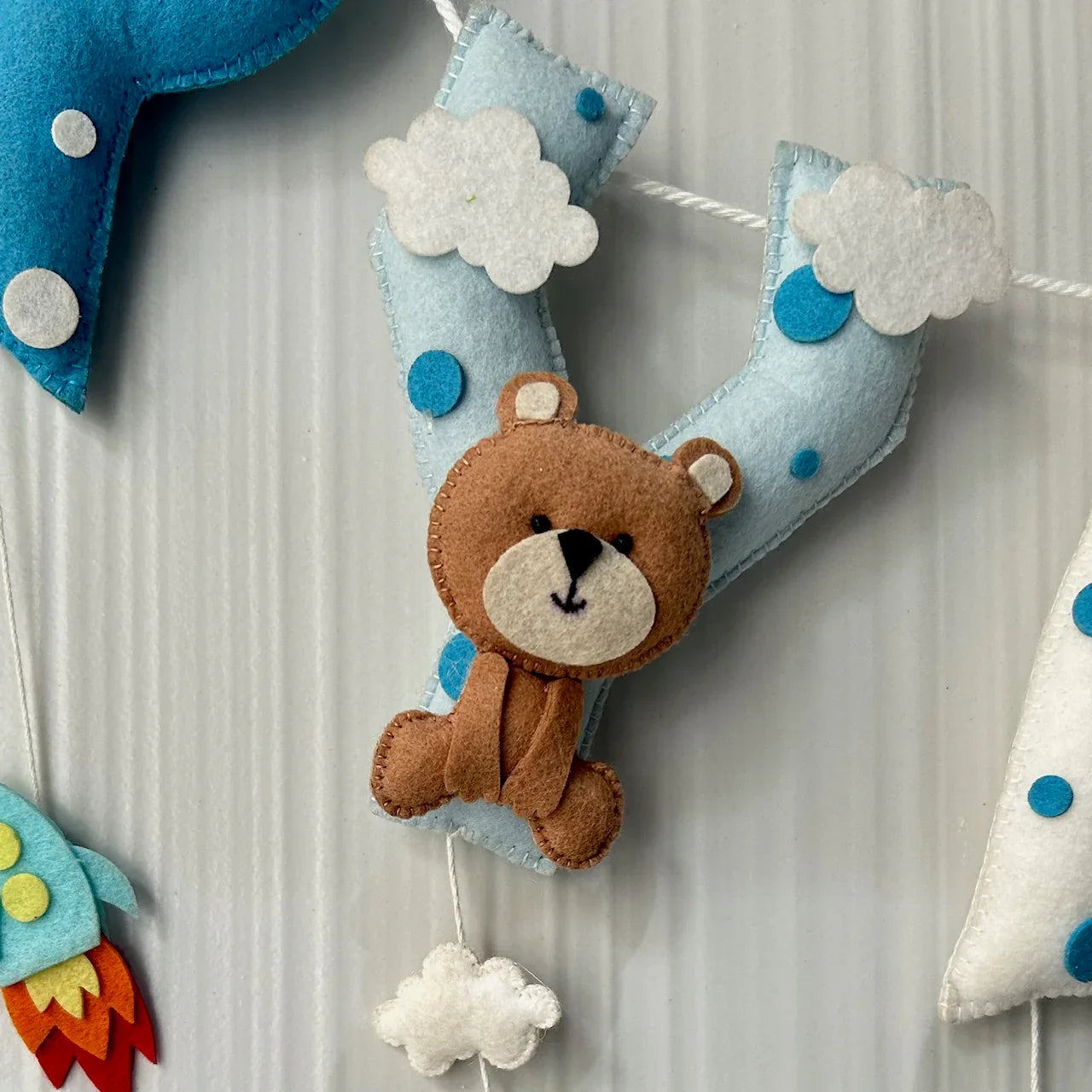 Customized Name Bunting/Garland with Teddy on a Plane