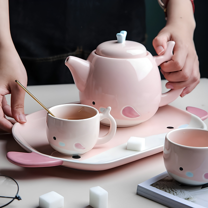 Whimsical Pink Bunny Tea Set