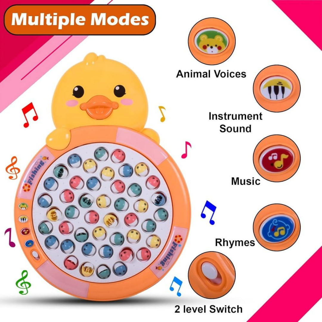 Magnetic Fishing Game for Kids – 45 Colorful Fish, 4 Poles, Music & Lights