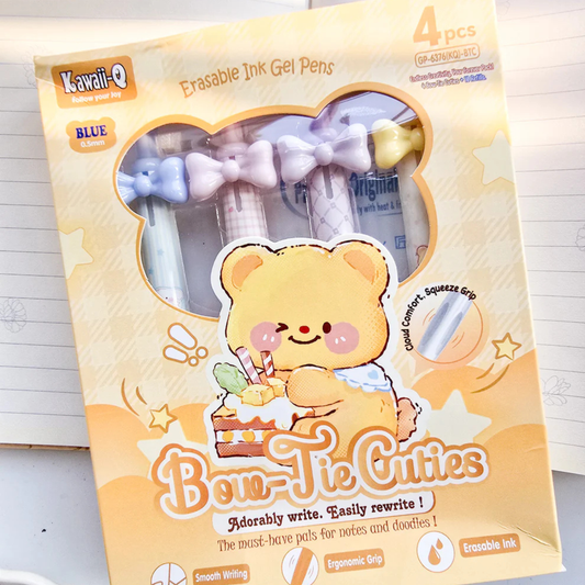 Kawaii Bear Bow Erasable Ink Gel Pens Set | 4Pcs