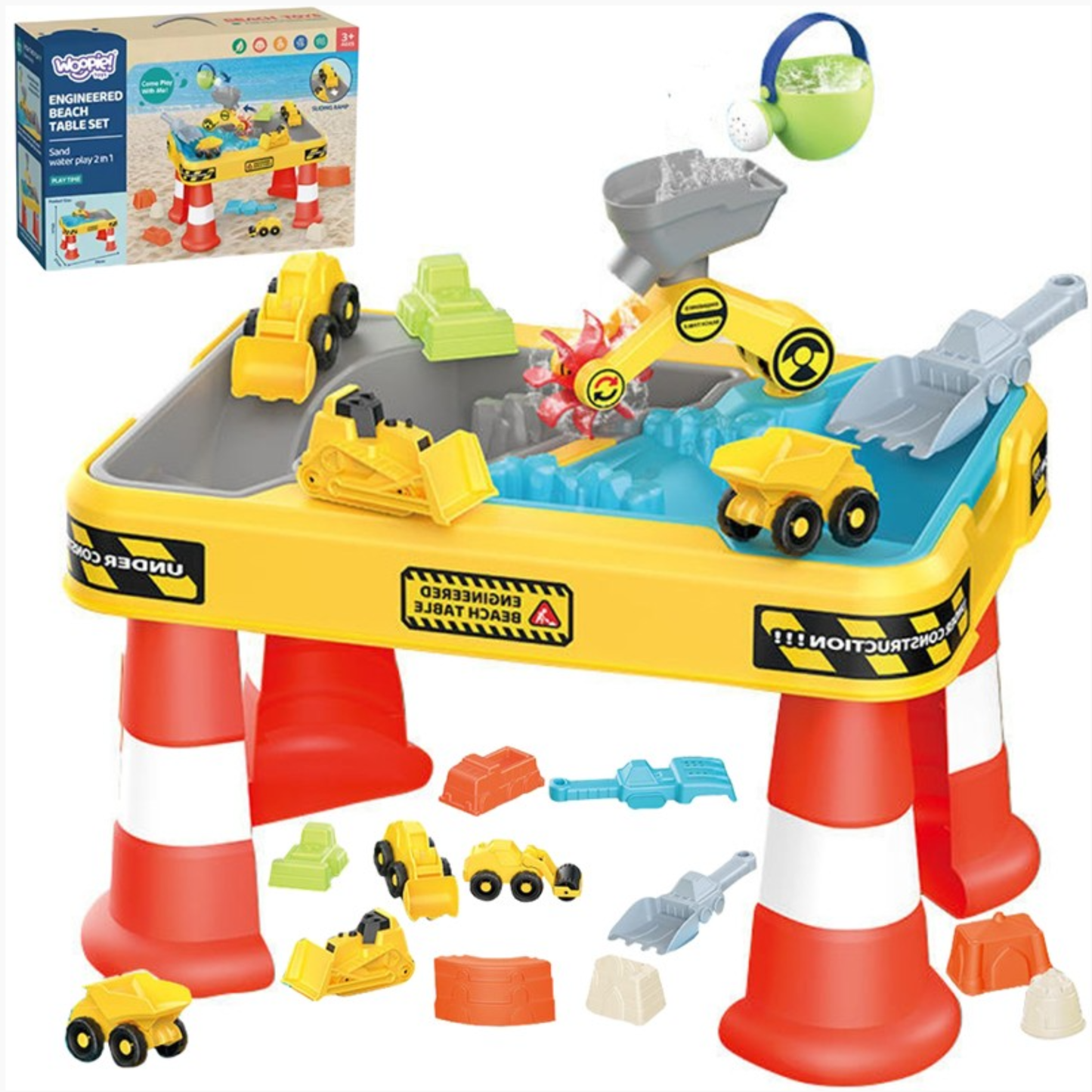 Water Table 2 in 1 Sandbox Construction Site + 4 Cars 12 pcs.