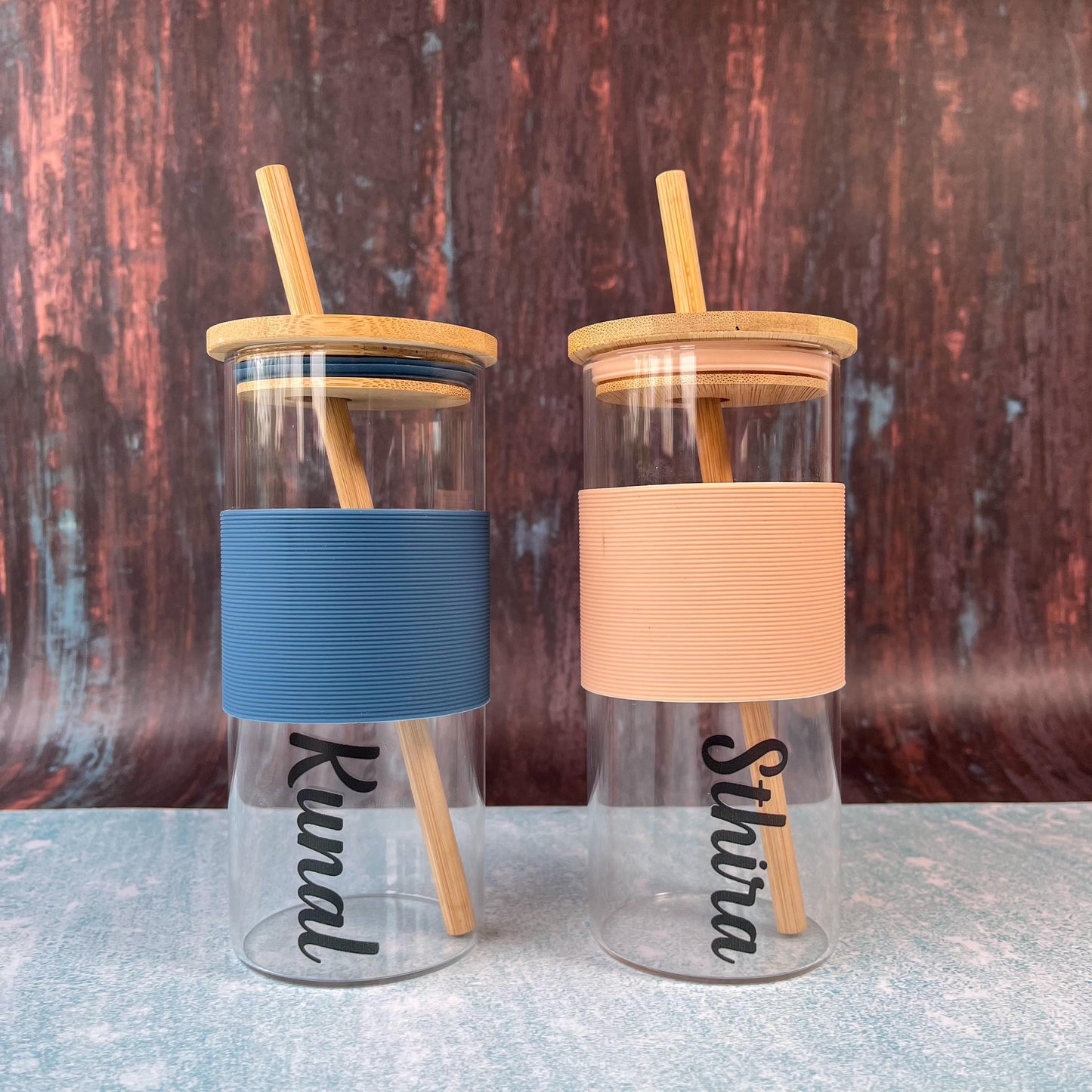 Personalized Glass Tumbler with Bamboo Lid and Straw