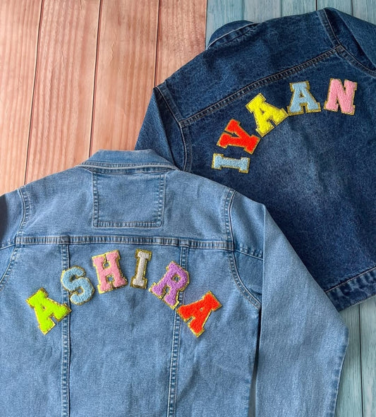 🧥✨ Personalized Kids’ Denim Jackets – Custom Name Patch Style