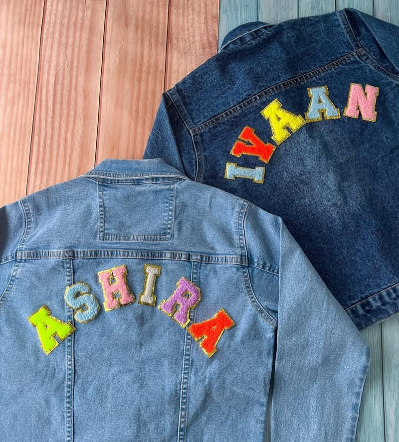 🧥✨ Personalized Kids’ Denim Jackets – Custom Name Patch Style