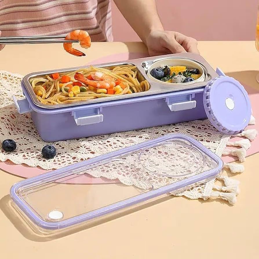 One Compartment Lunch Box 750ml with Spoon & Chopstick+Bowl,304 SUS Stainless Steel