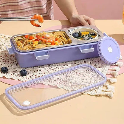 One Compartment Lunch Box 750ml with Spoon & Chopstick+Bowl,304 SUS Stainless Steel