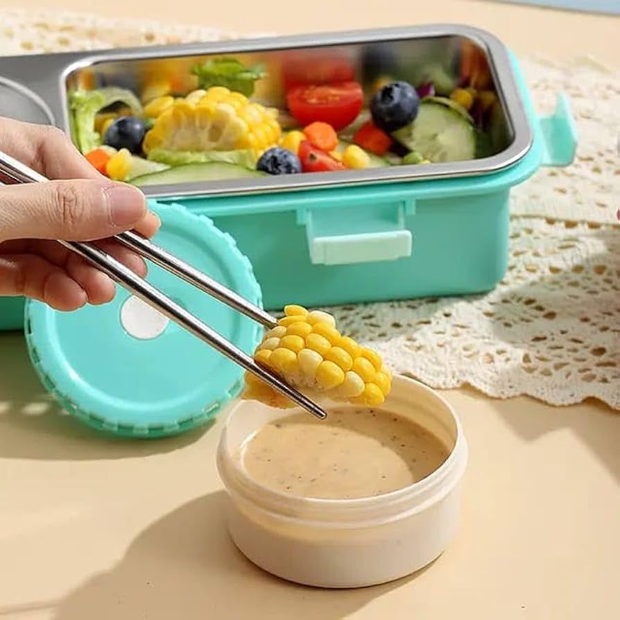 One Compartment Lunch Box 750ml with Spoon & Chopstick+Bowl,304 SUS Stainless Steel