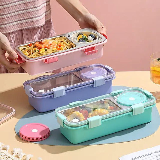 One Compartment Lunch Box 750ml with Spoon & Chopstick+Bowl,304 SUS Stainless Steel