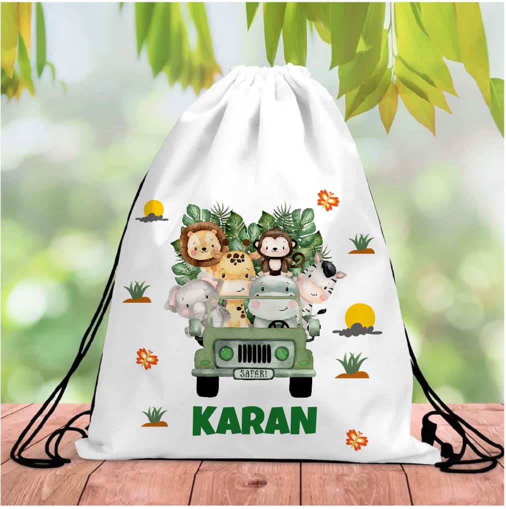 Personalized White Drawstring Bags