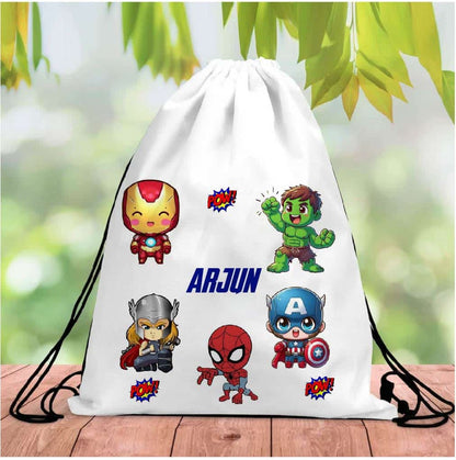 Personalized White Drawstring Bags
