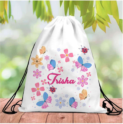 Personalized White Drawstring Bags