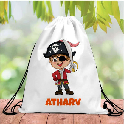 Personalized White Drawstring Bags
