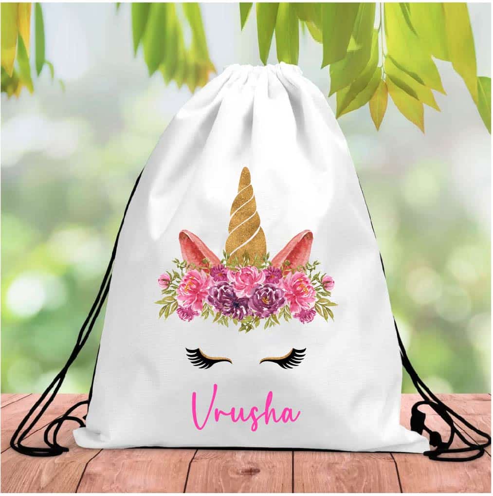 Personalized White Drawstring Bags
