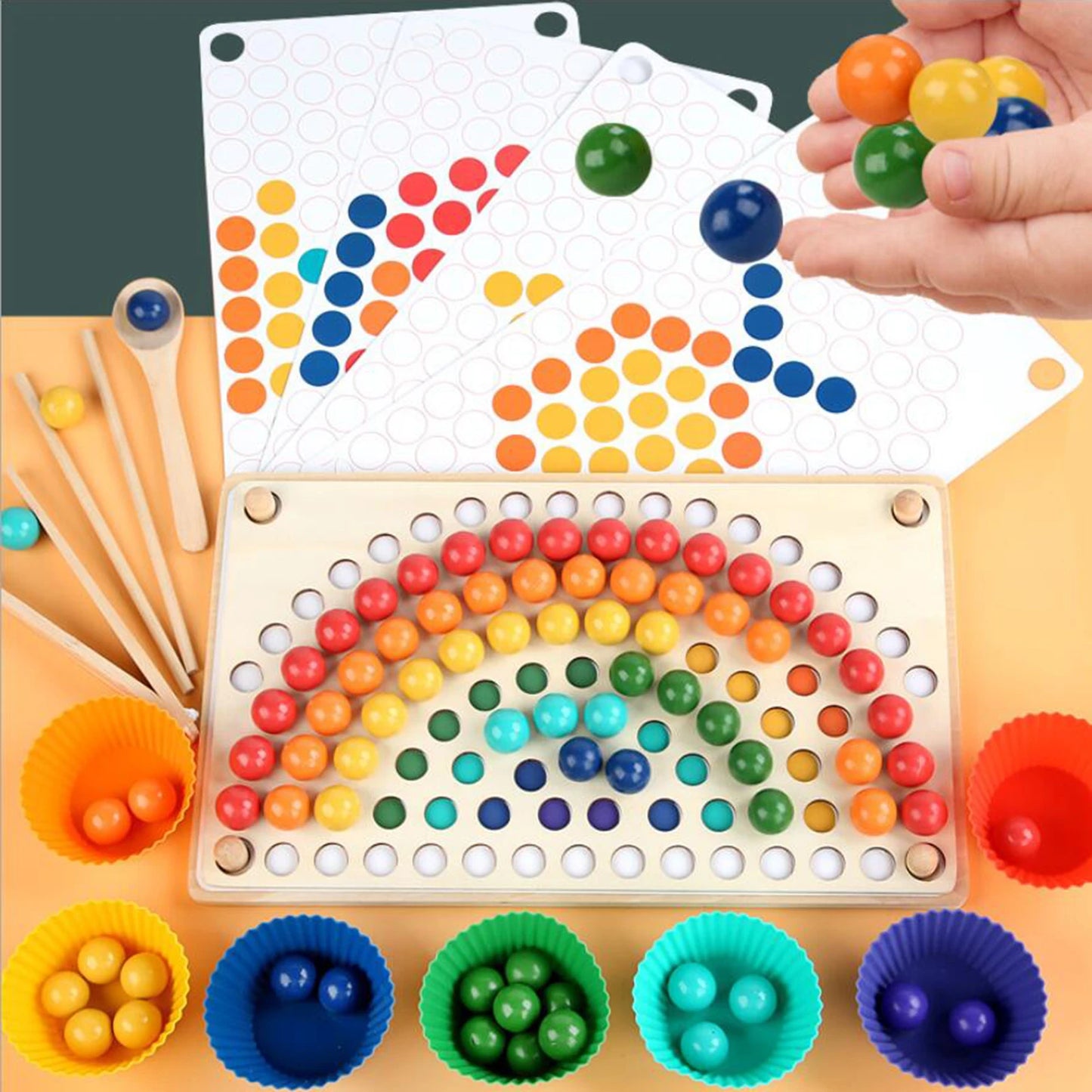 Wooden Rainbow Clip Beads Toy