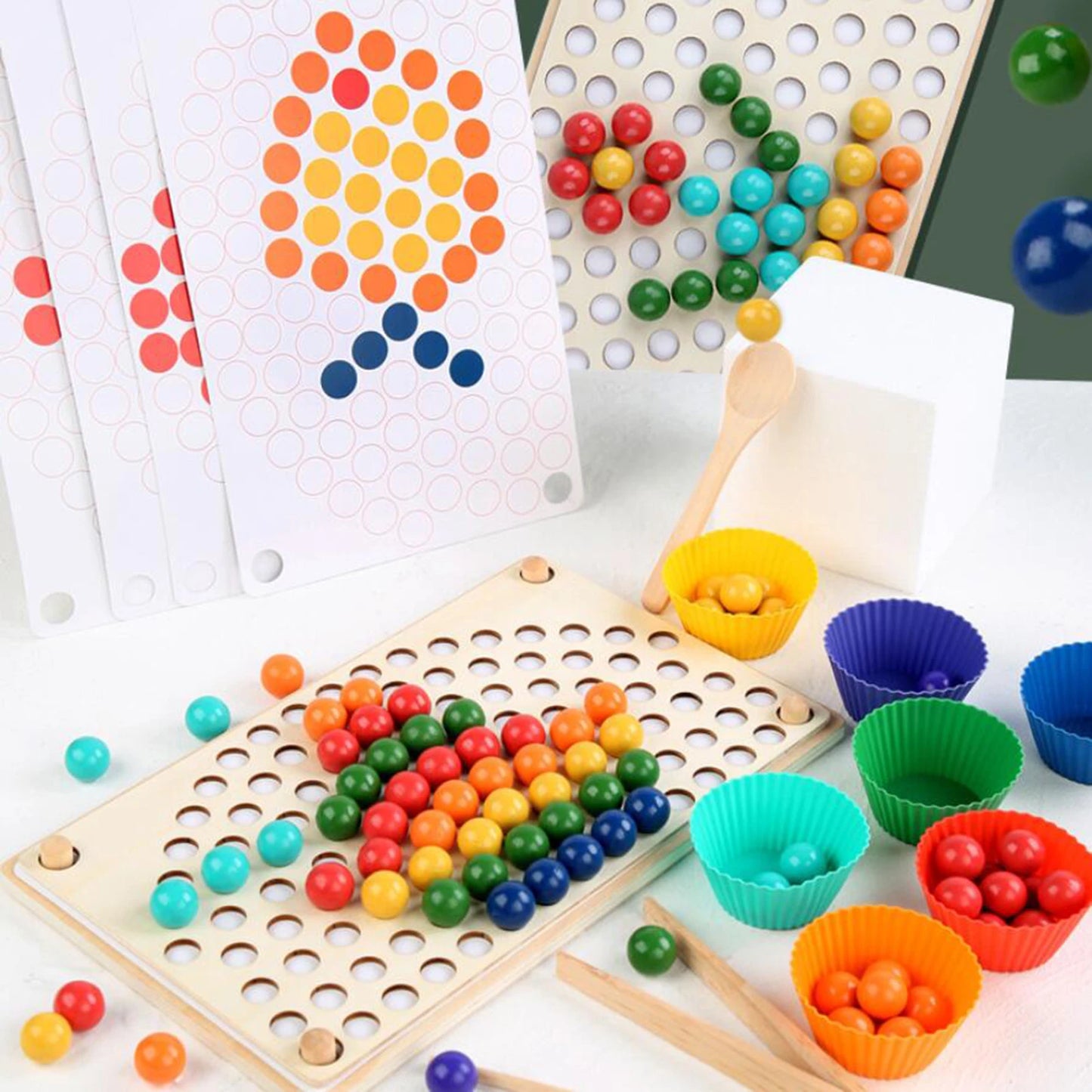 Wooden Rainbow Clip Beads Toy