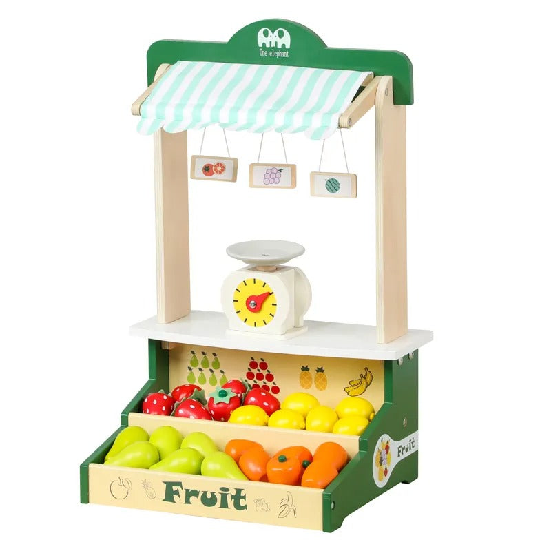 Wooden Fruit Stall Set Shopping Cart Fruit Market Stand Toy