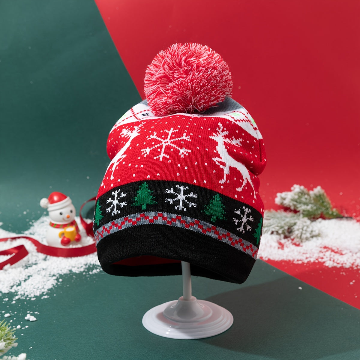 Nordic Reindeer Knit LED Beanie