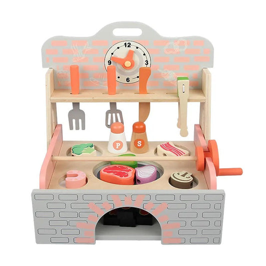 Wooden Pretend Barbecue Grill Teaching Playset