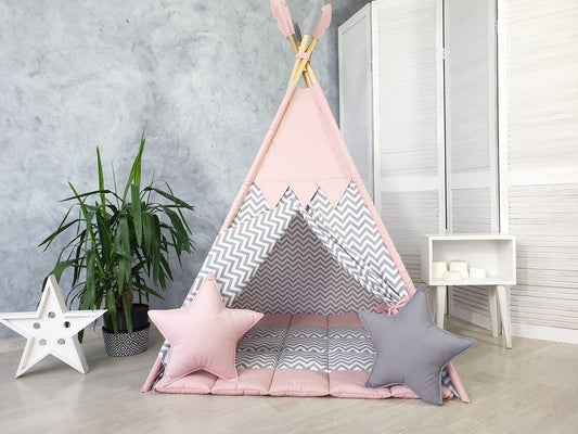 Pink and Gray Teepee Tent for Kids