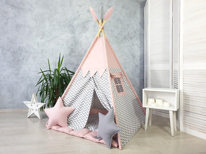 Pink and Gray Teepee Tent for Kids