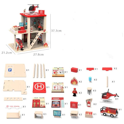 Wooden Fire Station Playset