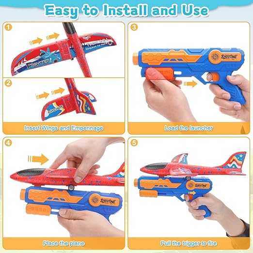 3-in-1 Glider Plane Launcher Toy for Outdoor Adventure (Blue)