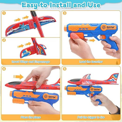 3-in-1 Glider Plane Launcher Toy for Outdoor Adventure (Blue)