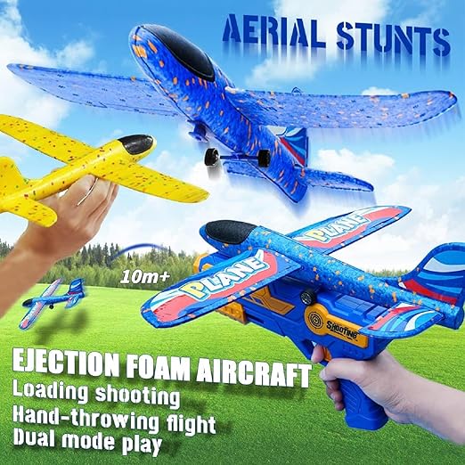 3-in-1 Glider Plane Launcher Toy for Outdoor Adventure (Blue)
