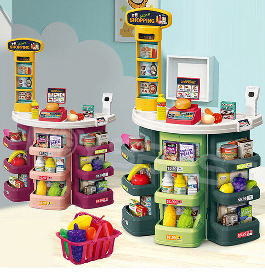 Pretend Play Grocery Store Shopping Market Toy Set - 44 Pcs