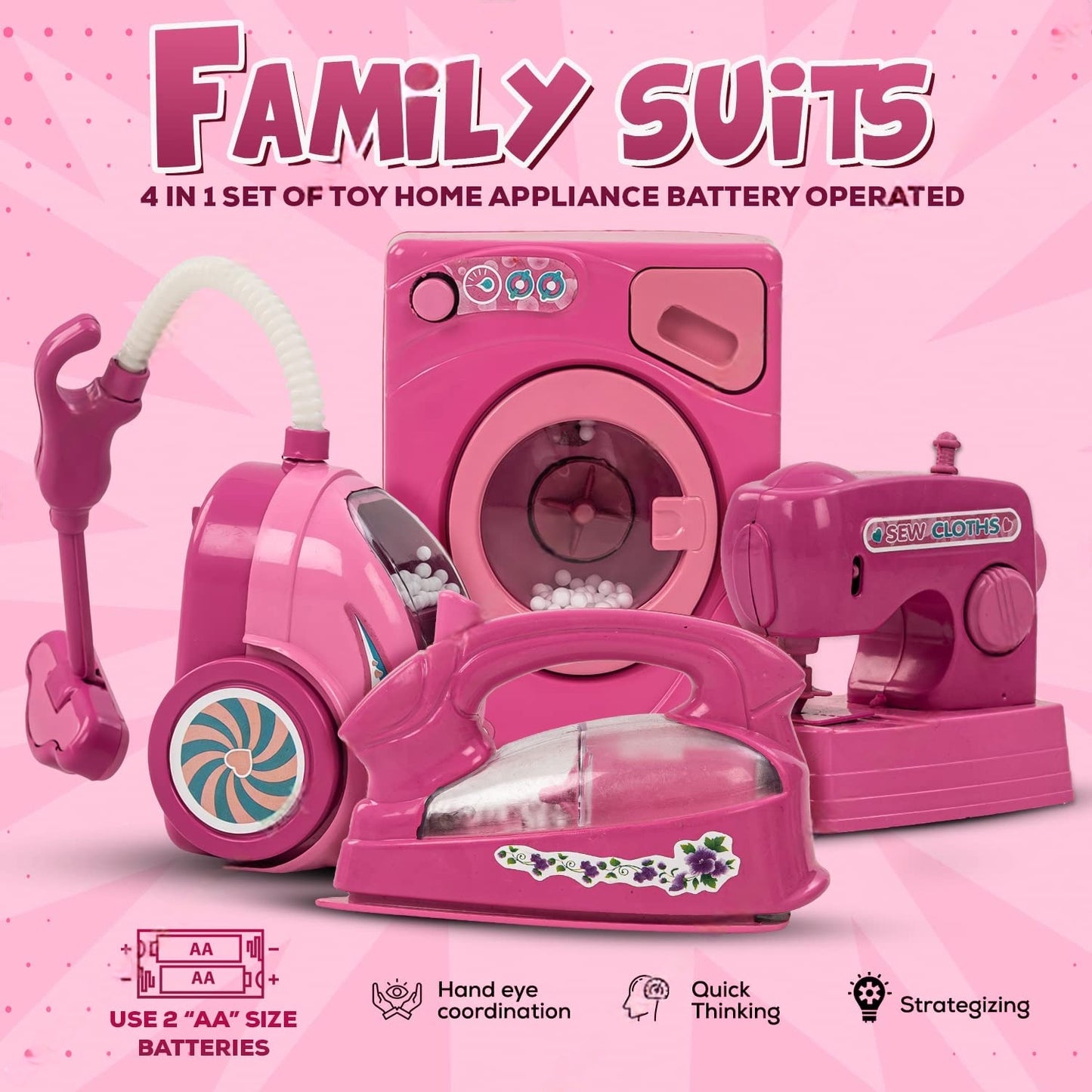 4-in-1 Household Play Set – Realistic Home Appliaousehold Play Set – Realistic Home Appliances with Lights & Soundnces with Lights & Sound