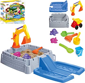 2 in 1 Sand Box Water Table Outdoor Garden Play Set - Truck Crane Sandpit Toy