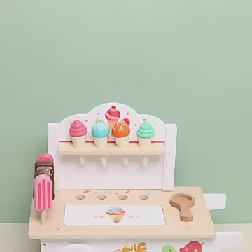 Wooden Ice Cream Shop Toy Pretend Play Set Ice Cream Maker For Kids
