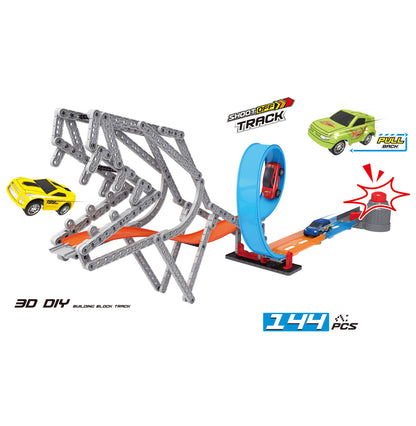 DIY Dinosaur Building Track Set with Racing Cars 144 Pcs